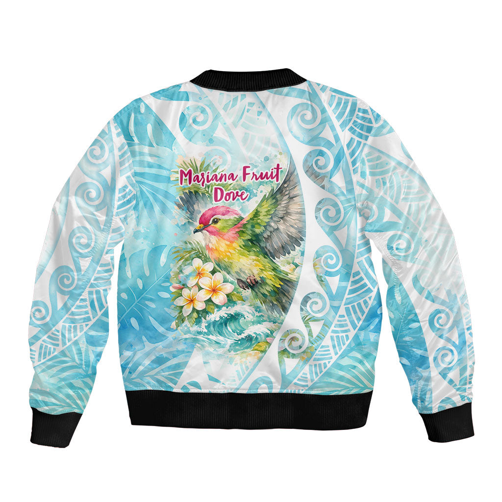 Saipan CMNI Bomber Jacket Polynesian Northern Mariana Islands Fruit Dove Watercolor