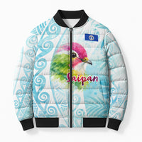 Saipan CMNI Bomber Puffer Jacket Polynesian Northern Mariana Islands Fruit Dove Watercolor