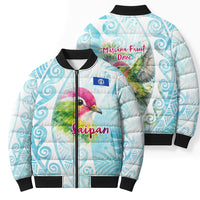 Saipan CMNI Bomber Puffer Jacket Polynesian Northern Mariana Islands Fruit Dove Watercolor