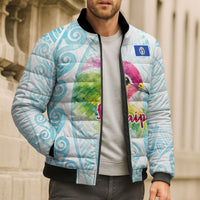 Saipan CMNI Bomber Puffer Jacket Polynesian Northern Mariana Islands Fruit Dove Watercolor