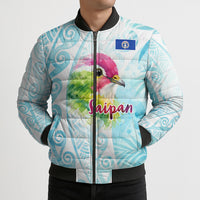 Saipan CMNI Bomber Puffer Jacket Polynesian Northern Mariana Islands Fruit Dove Watercolor