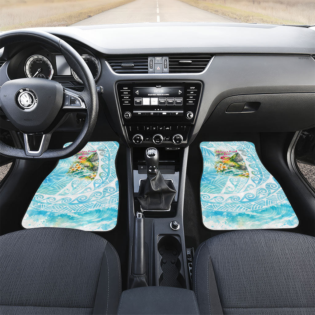 Saipan CMNI Car Mats Polynesian Northern Mariana Islands Fruit Dove Watercolor TS04 Set 2pcs - Front Blue White - Polynesian Pride