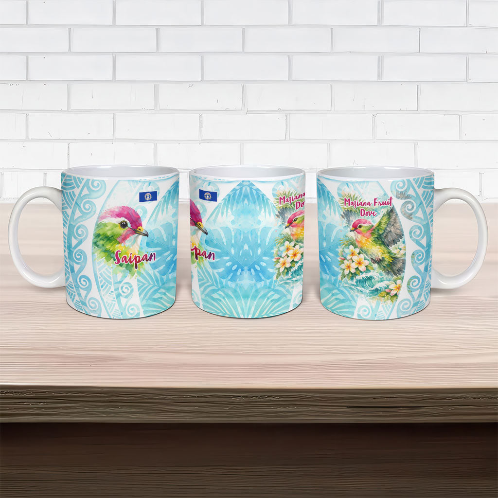 Saipan CMNI Ceramic Mug Polynesian Northern Mariana Islands Fruit Dove Watercolor