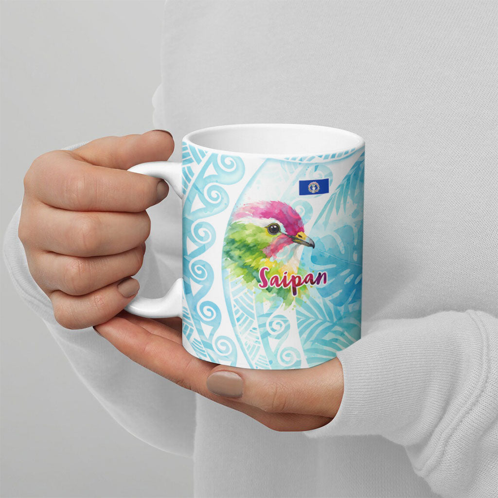 Saipan CMNI Ceramic Mug Polynesian Northern Mariana Islands Fruit Dove Watercolor