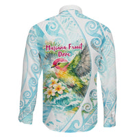 Saipan CMNI Family Matching Off The Shoulder Long Sleeve Dress and Hawaiian Shirt Polynesian Northern Mariana Islands Fruit Dove Watercolor
