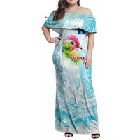 Saipan CMNI Family Matching Off Shoulder Maxi Dress and Hawaiian Shirt Polynesian Northern Mariana Islands Fruit Dove Watercolor