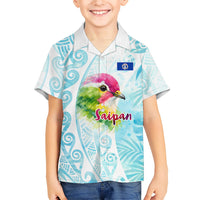 Saipan CMNI Family Matching Off Shoulder Maxi Dress and Hawaiian Shirt Polynesian Northern Mariana Islands Fruit Dove Watercolor