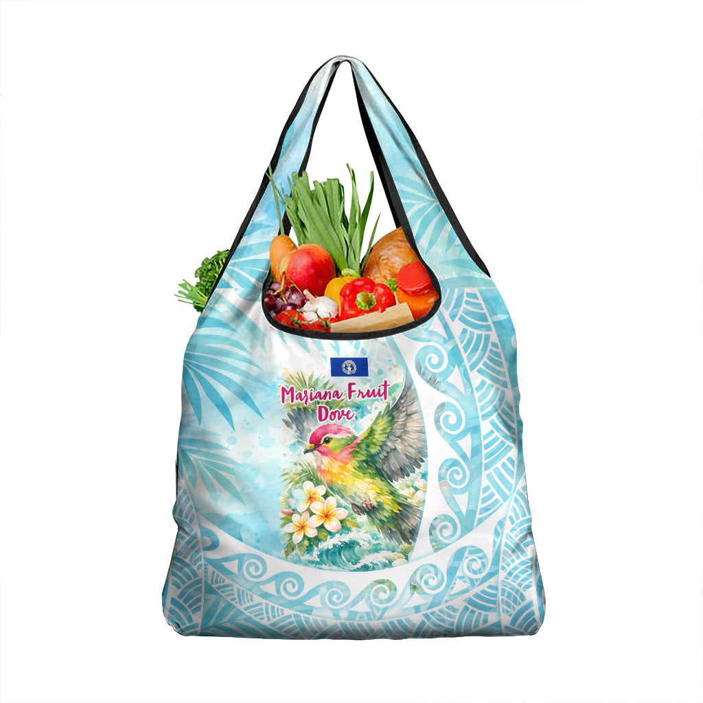 Saipan CMNI Grocery Bag Polynesian Northern Mariana Islands Fruit Dove Watercolor TS04 1-pack One Size Blue White - Polynesian Pride