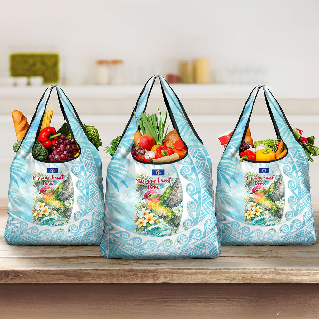 Saipan CMNI Grocery Bag Polynesian Northern Mariana Islands Fruit Dove Watercolor TS04 3-pack One Size Blue White - Polynesian Pride