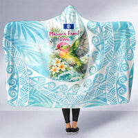 Saipan CMNI Hooded Blanket Polynesian Northern Mariana Islands Fruit Dove Watercolor TS04 One Size Blue White - Polynesian Pride