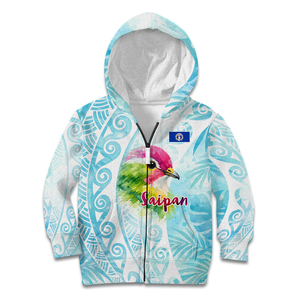Saipan CMNI Kid Hoodie Polynesian Northern Mariana Islands Fruit Dove Watercolor TS04 Zip Hoodie Blue White - Polynesian Pride
