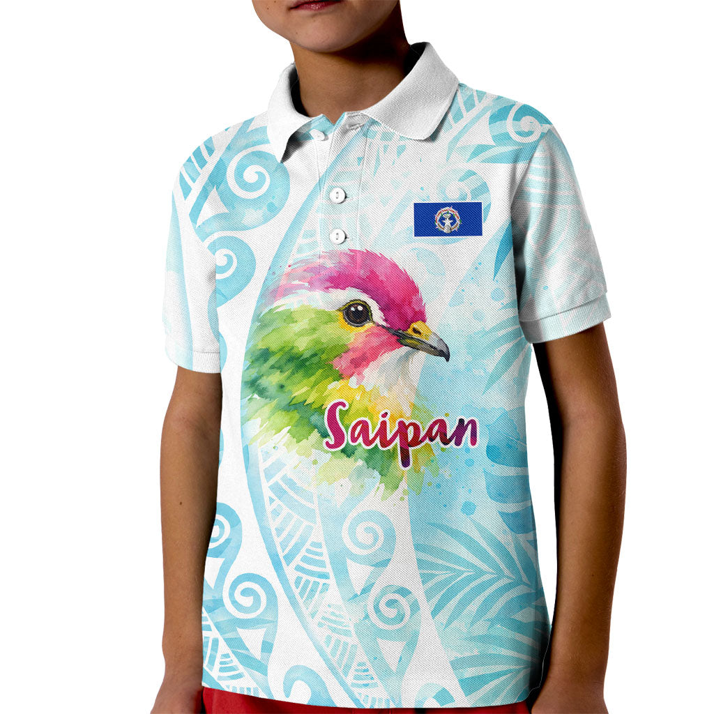 Saipan CMNI Kid Polo Shirt Polynesian Northern Mariana Islands Fruit Dove Watercolor