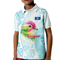 Saipan CMNI Kid Polo Shirt Polynesian Northern Mariana Islands Fruit Dove Watercolor