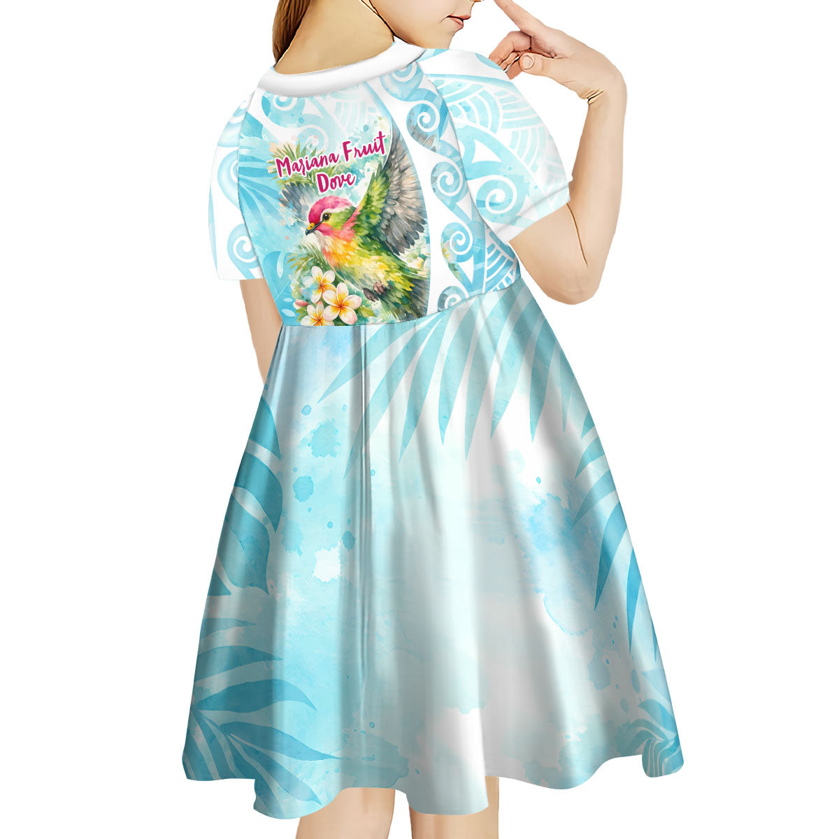 Saipan CMNI Kid Short Sleeve Dress Polynesian Northern Mariana Islands Fruit Dove Watercolor TS04 - Polynesian Pride