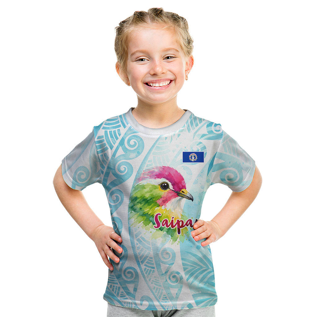 Saipan CMNI Kid T Shirt Polynesian Northern Mariana Islands Fruit Dove Watercolor