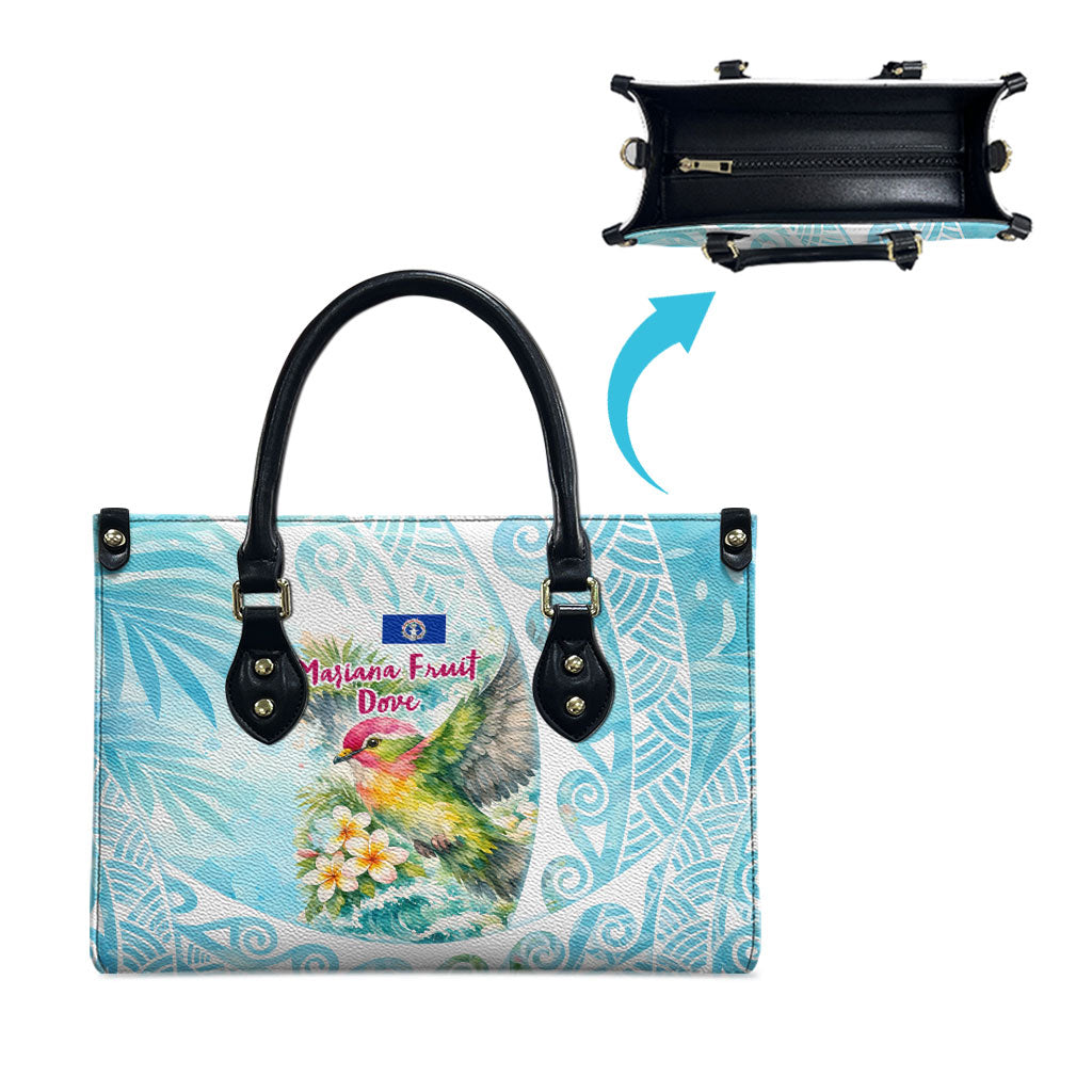 Saipan CMNI Leather Bag Polynesian Northern Mariana Islands Fruit Dove Watercolor TS04 - Polynesian Pride