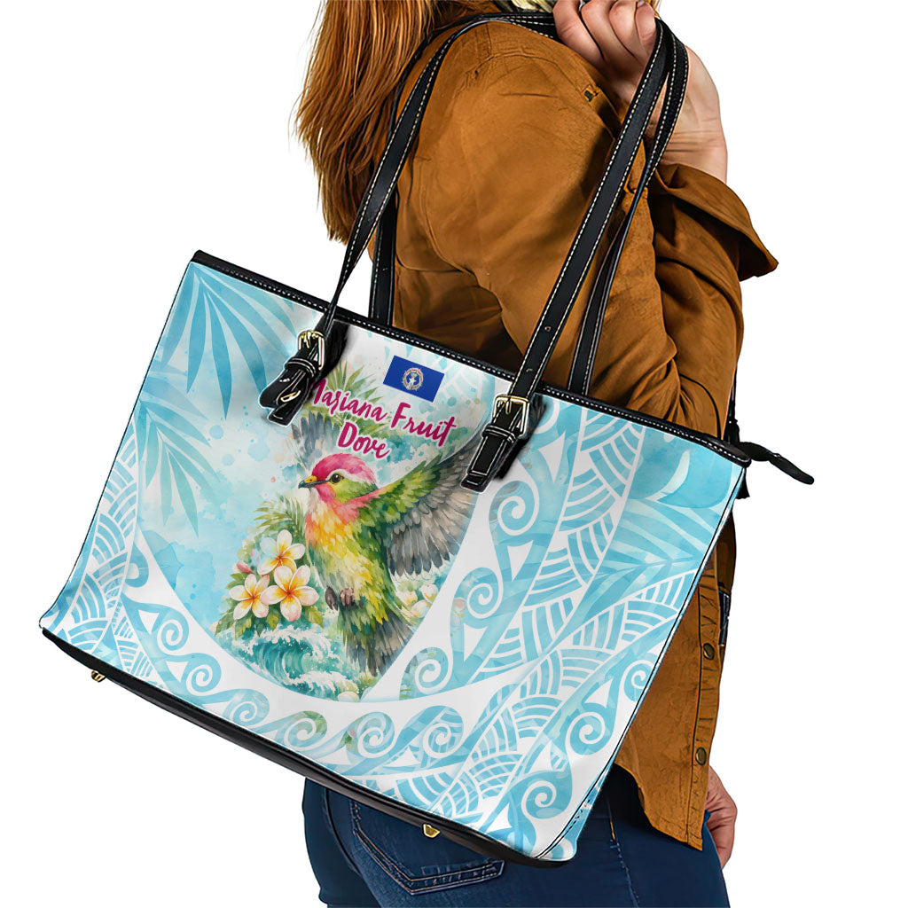 Saipan CMNI Leather Tote Bag Polynesian Northern Mariana Islands Fruit Dove Watercolor