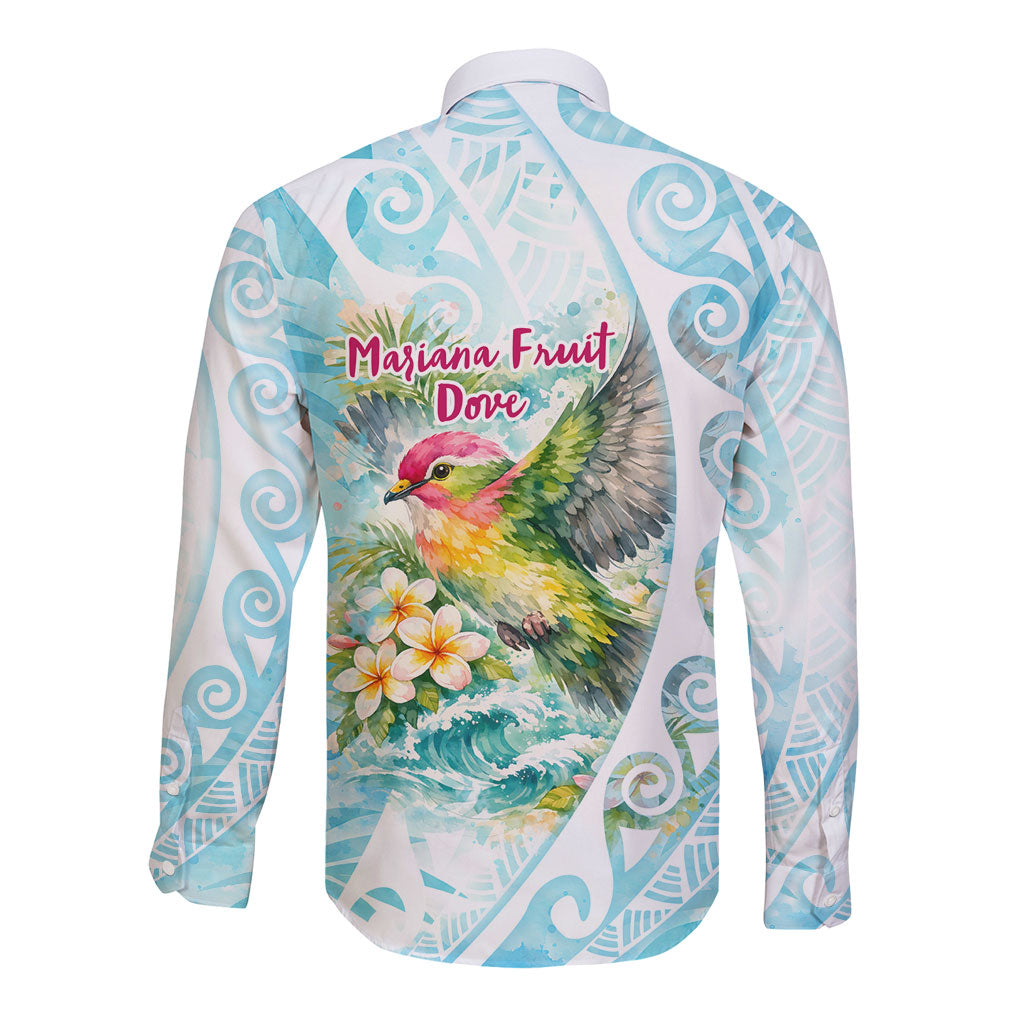 Saipan CMNI Long Sleeve Button Shirt Polynesian Northern Mariana Islands Fruit Dove Watercolor TS04 - Polynesian Pride