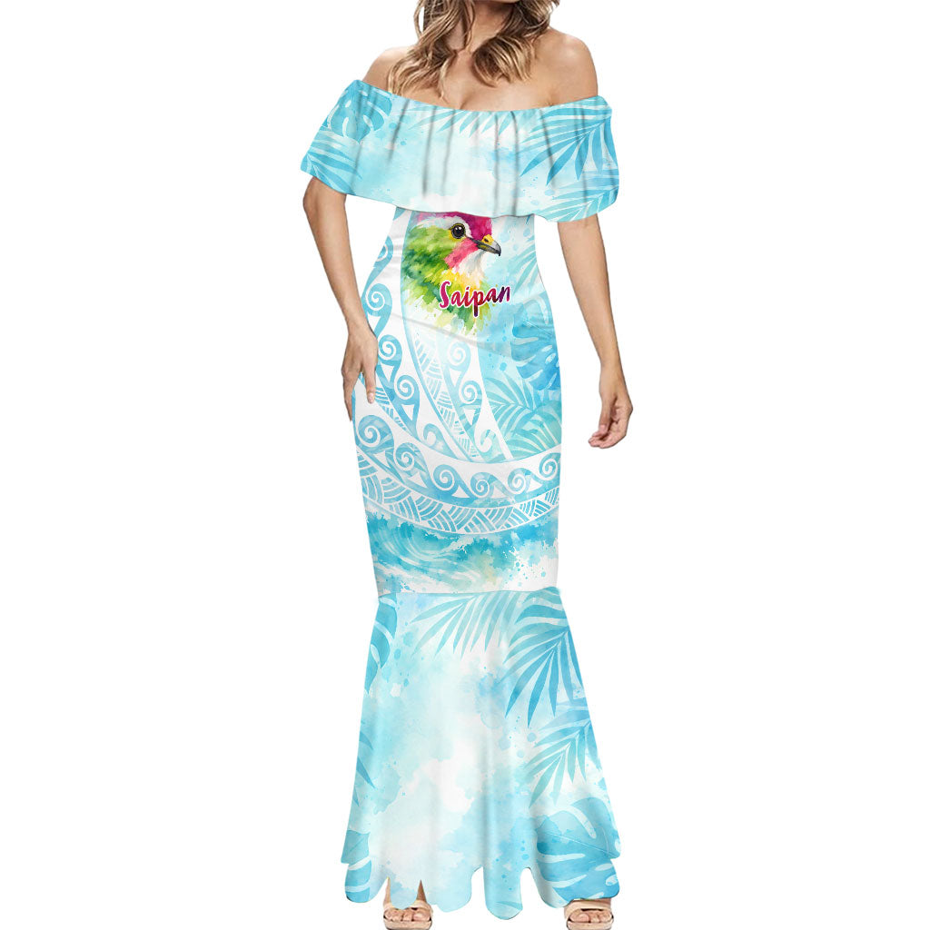 Saipan CMNI Mermaid Dress Polynesian Northern Mariana Islands Fruit Dove Watercolor TS04 - Polynesian Pride