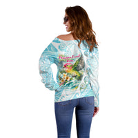 Saipan CMNI Off Shoulder Sweater Polynesian Northern Mariana Islands Fruit Dove Watercolor TS04 - Polynesian Pride