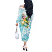 Saipan CMNI Off The Shoulder Long Sleeve Dress Polynesian Northern Mariana Islands Fruit Dove Watercolor
