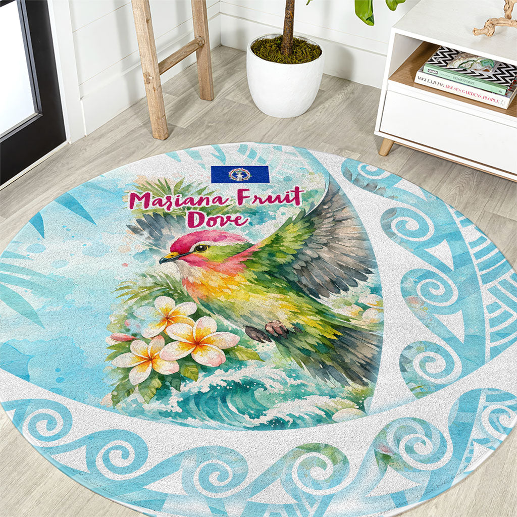 Saipan CMNI Round Carpet Polynesian Northern Mariana Islands Fruit Dove Watercolor