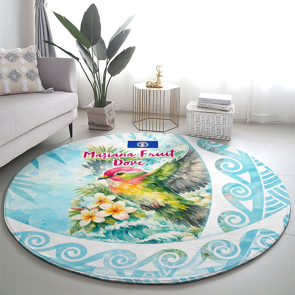 Saipan CMNI Round Carpet Polynesian Northern Mariana Islands Fruit Dove Watercolor