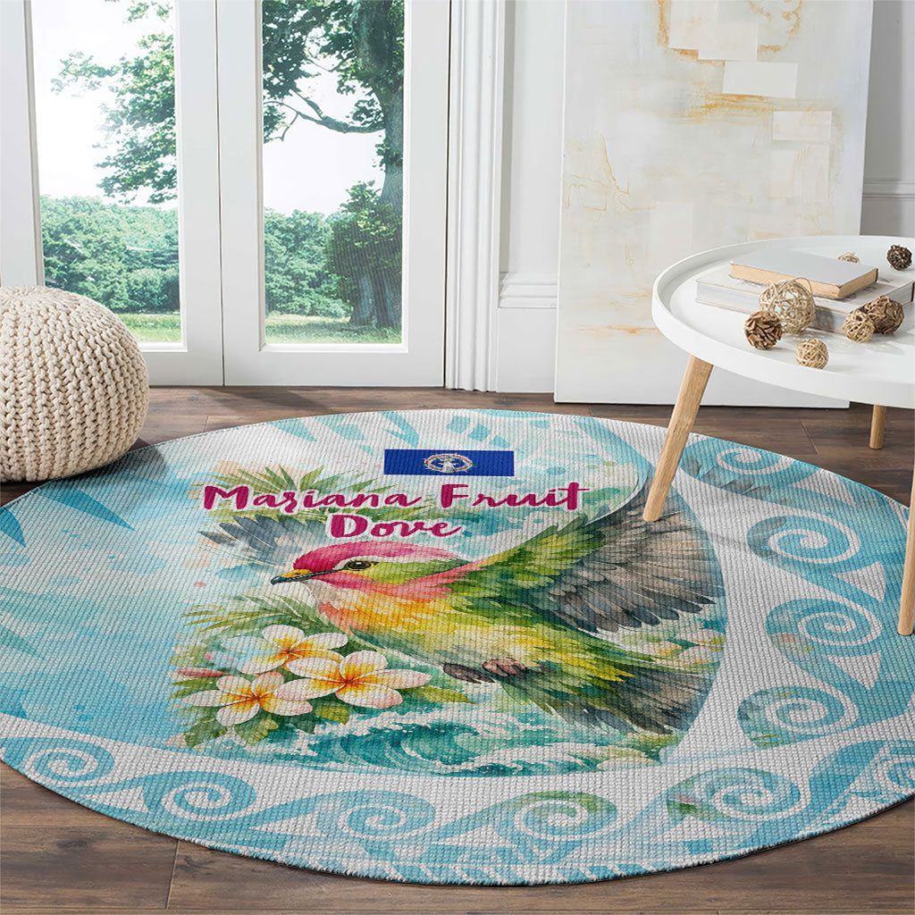 Saipan CMNI Round Carpet Polynesian Northern Mariana Islands Fruit Dove Watercolor