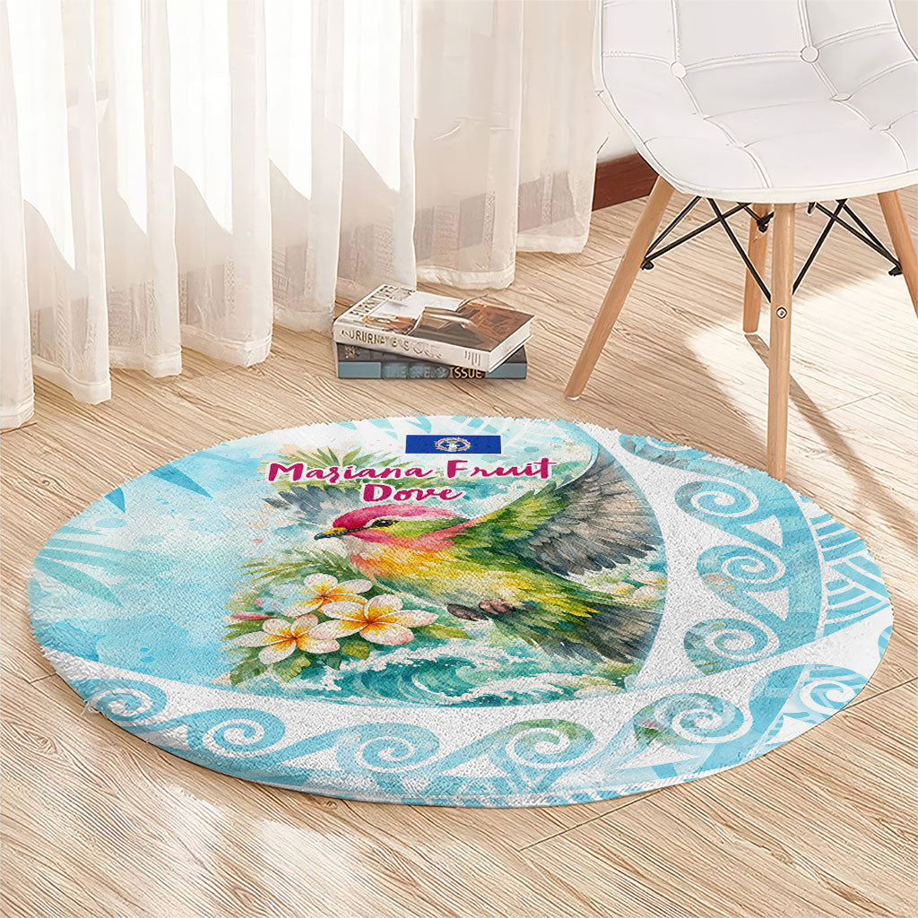 Saipan CMNI Round Carpet Polynesian Northern Mariana Islands Fruit Dove Watercolor
