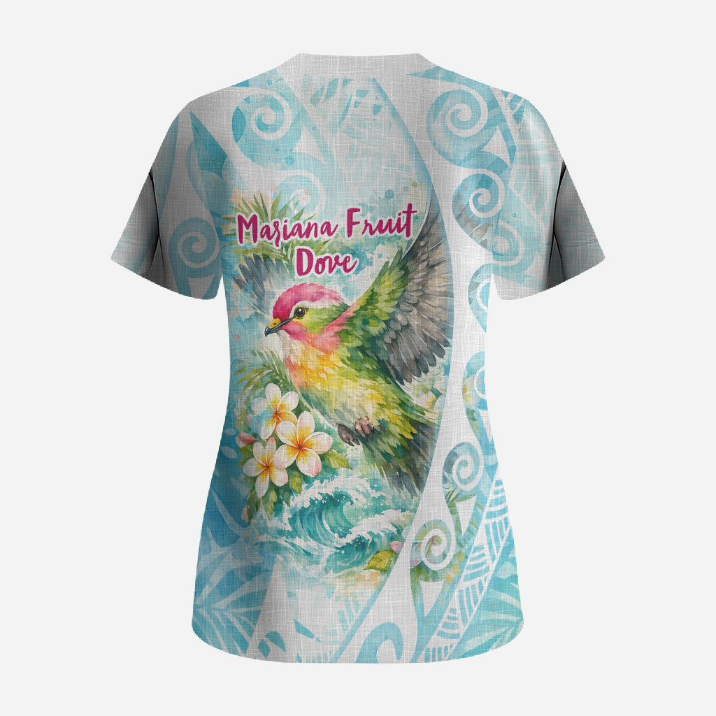 Saipan CMNI Scrub Top Polynesian Northern Mariana Islands Fruit Dove Watercolor