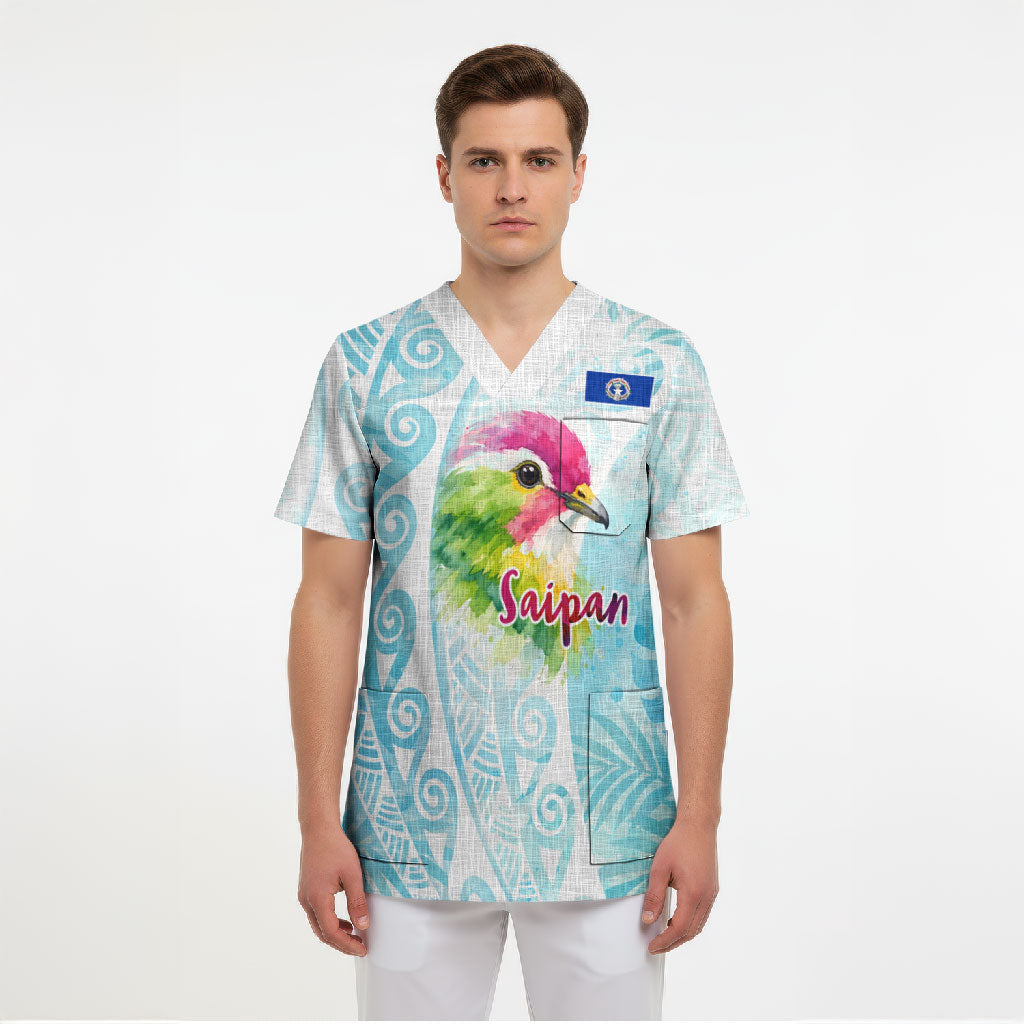 Saipan CMNI Scrub Top Polynesian Northern Mariana Islands Fruit Dove Watercolor