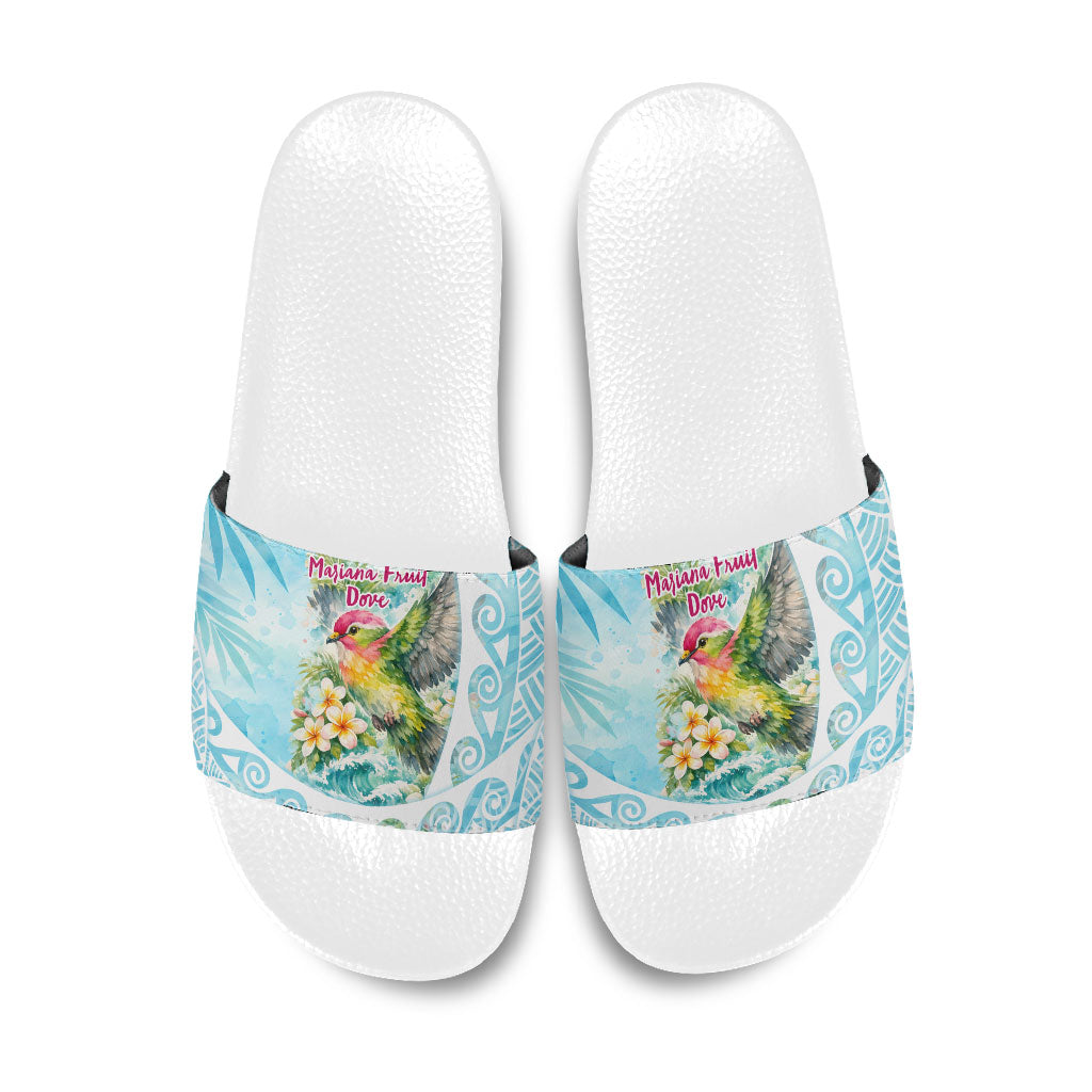Saipan CMNI Slide Sandals Polynesian Northern Mariana Islands Fruit Dove Watercolor TS04 Blue White - Polynesian Pride