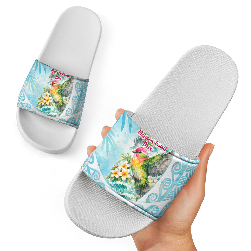 Saipan CMNI Slide Sandals Polynesian Northern Mariana Islands Fruit Dove Watercolor TS04 - Polynesian Pride