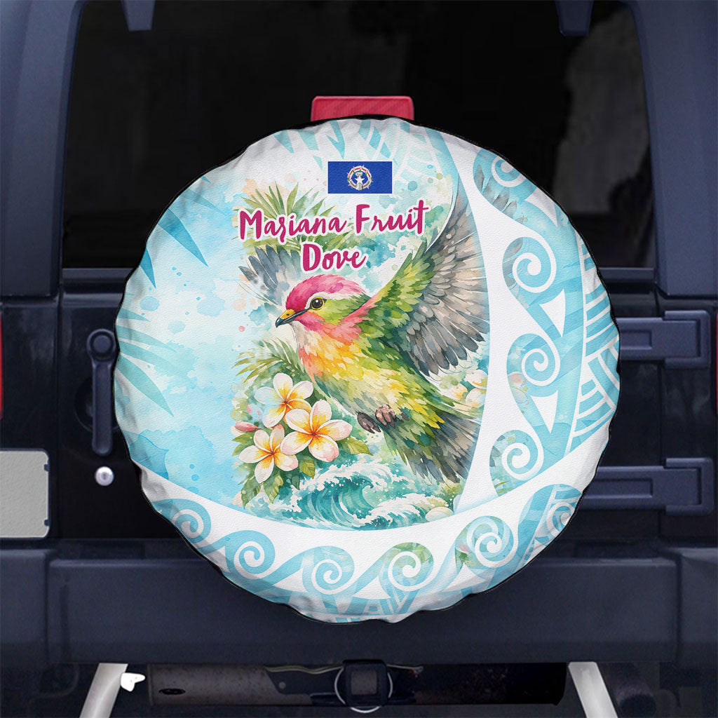 Saipan CMNI Spare Tire Cover Polynesian Northern Mariana Islands Fruit Dove Watercolor TS04 No hole Blue White - Polynesian Pride