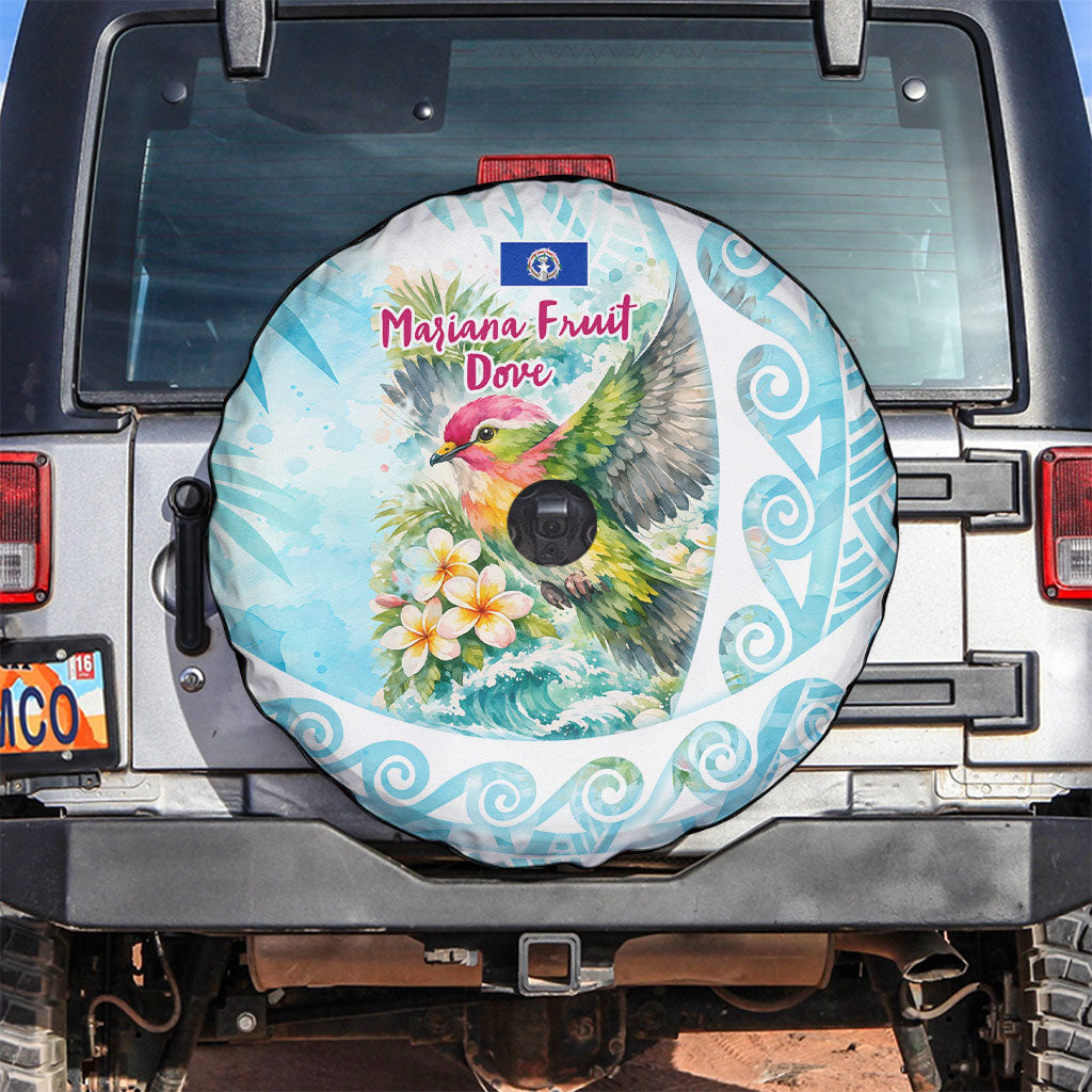 Saipan CMNI Spare Tire Cover Polynesian Northern Mariana Islands Fruit Dove Watercolor TS04 Blue White - Polynesian Pride
