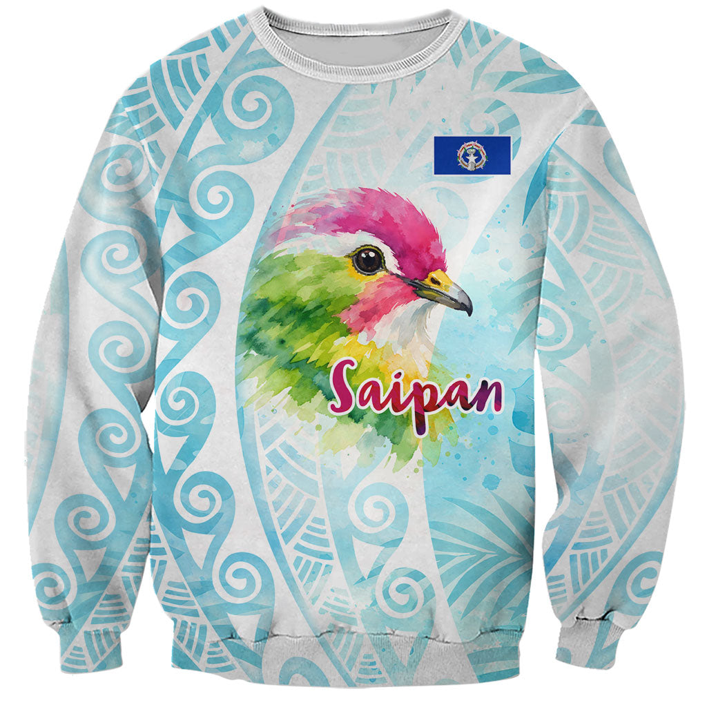 Saipan CMNI Sweatshirt Polynesian Northern Mariana Islands Fruit Dove Watercolor TS04 Unisex Blue White - Polynesian Pride