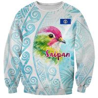 Saipan CMNI Sweatshirt Polynesian Northern Mariana Islands Fruit Dove Watercolor TS04 Unisex Blue White - Polynesian Pride