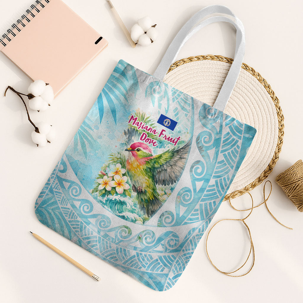 Saipan CMNI Tote Bag Polynesian Northern Mariana Islands Fruit Dove Watercolor TS04 White Strap One Size Blue White - Polynesian Pride