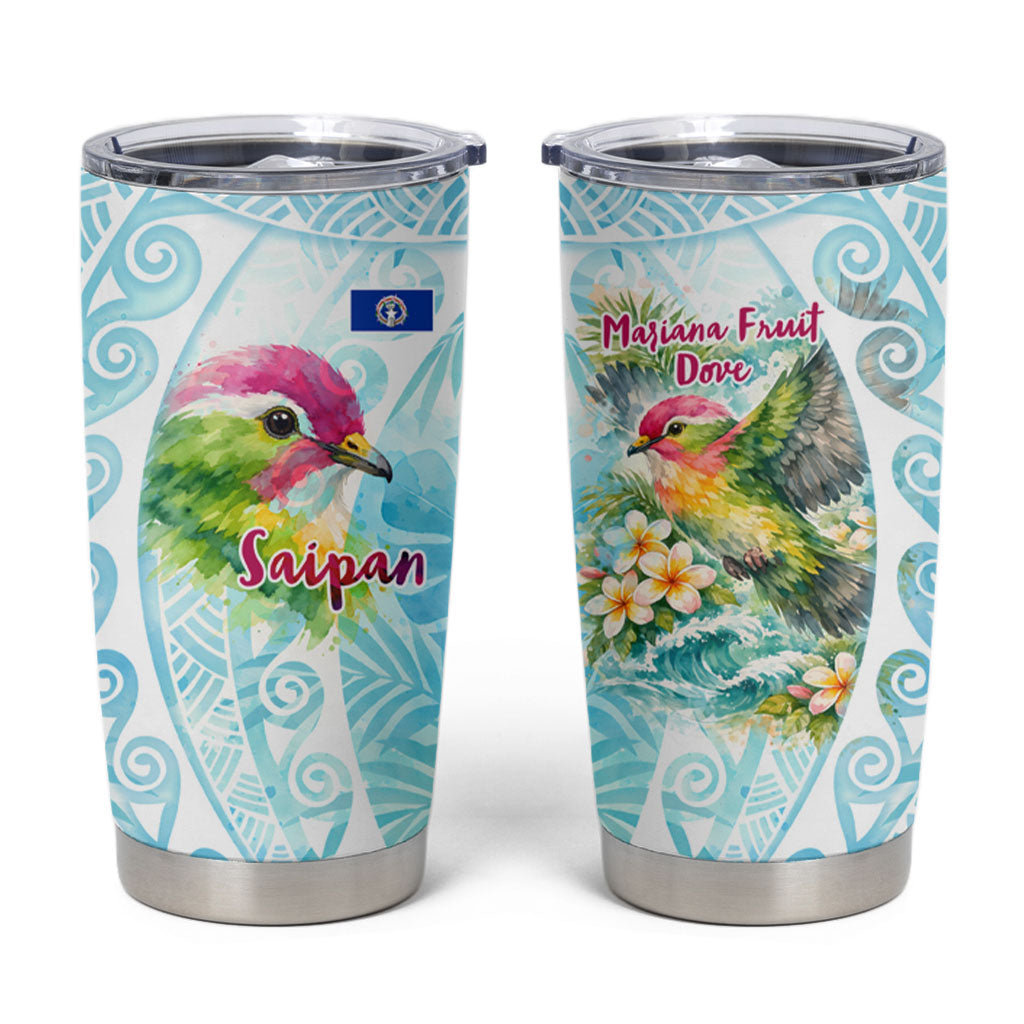 Saipan CMNI Tumbler Cup Polynesian Northern Mariana Islands Fruit Dove Watercolor TS04 Blue White - Polynesian Pride