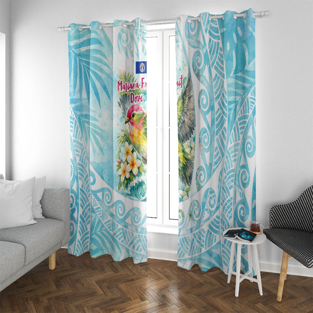 Saipan CMNI Window Curtain Polynesian Northern Mariana Islands Fruit Dove Watercolor TS04 With Grommets Blue White - Polynesian Pride