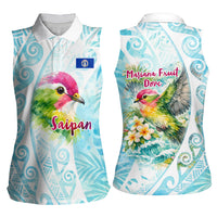 Saipan CMNI Women Sleeveless Polo Shirt Polynesian Northern Mariana Islands Fruit Dove Watercolor