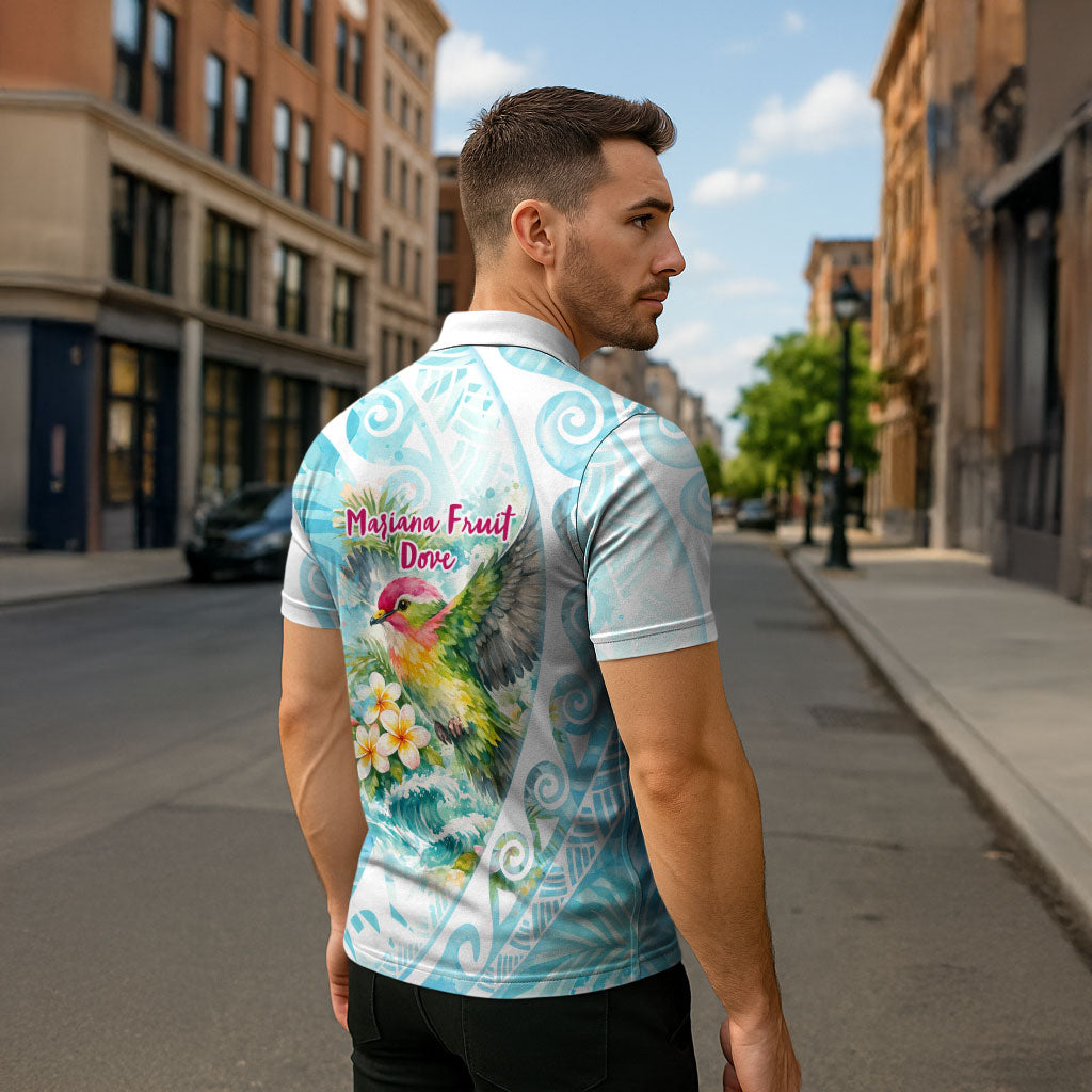 Saipan CMNI Zipper Polo Shirt Polynesian Northern Mariana Islands Fruit Dove Watercolor TS04 - Polynesian Pride