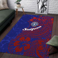 Saipan Northern Mariana Islands Area Rug Polynesian Tribal Tattoo Art With Hibiscus Flowers And Seal