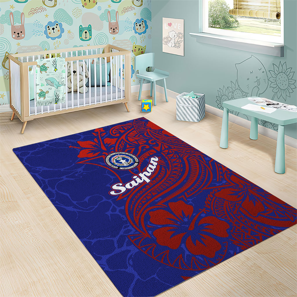 Saipan Northern Mariana Islands Area Rug Polynesian Tribal Tattoo Art With Hibiscus Flowers And Seal