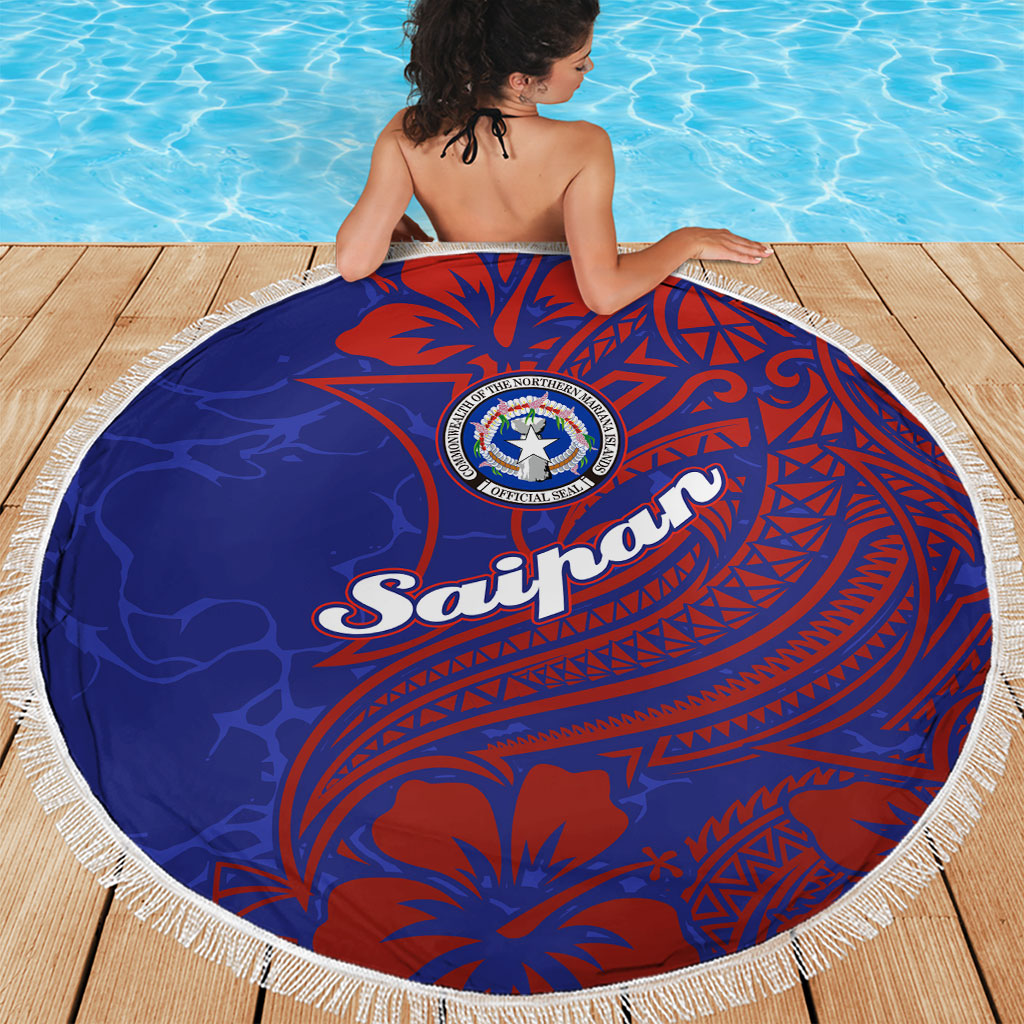 Saipan Northern Mariana Islands Beach Blanket Polynesian Tribal Tattoo Art With Hibiscus Flowers And Seal