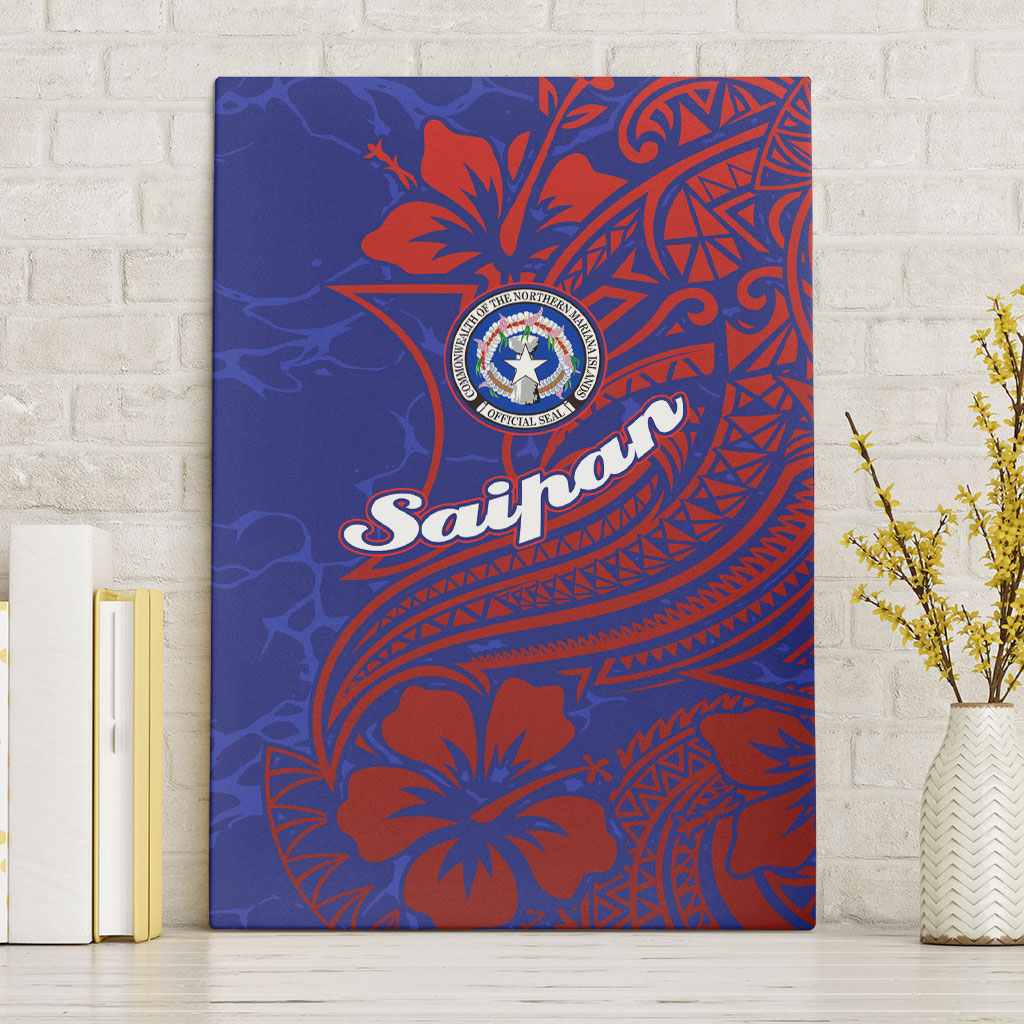 Saipan Northern Mariana Islands Canvas Wall Art Polynesian Tribal Tattoo Art With Hibiscus Flowers And Seal
