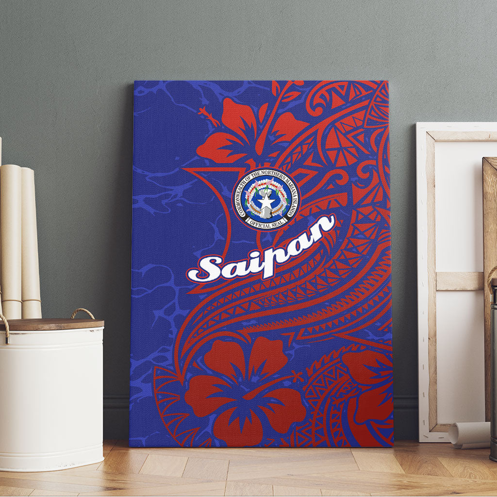 Saipan Northern Mariana Islands Canvas Wall Art Polynesian Tribal Tattoo Art With Hibiscus Flowers And Seal
