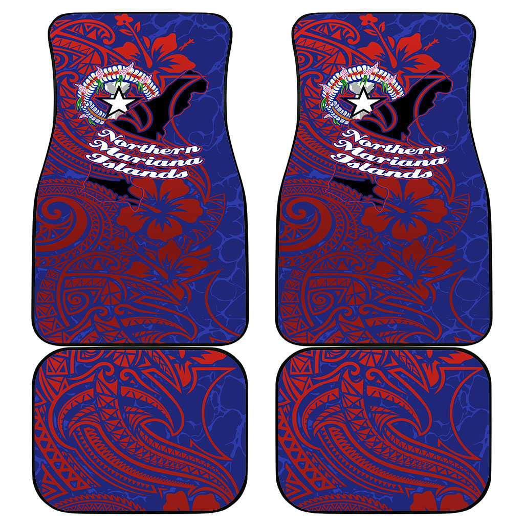Saipan Northern Mariana Islands Car Mats Polynesian Tribal Tattoo Art With Hibiscus Flowers And Seal