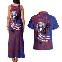 Saipan Northern Mariana Islands Couples Matching Tank Maxi Dress and Hawaiian Shirt Polynesian Tribal Tattoo Art With Hibiscus Flowers And Seal