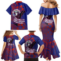 Saipan Northern Mariana Islands Family Matching Mermaid Dress and Hawaiian Shirt Polynesian Tribal Tattoo Art With Hibiscus Flowers And Seal